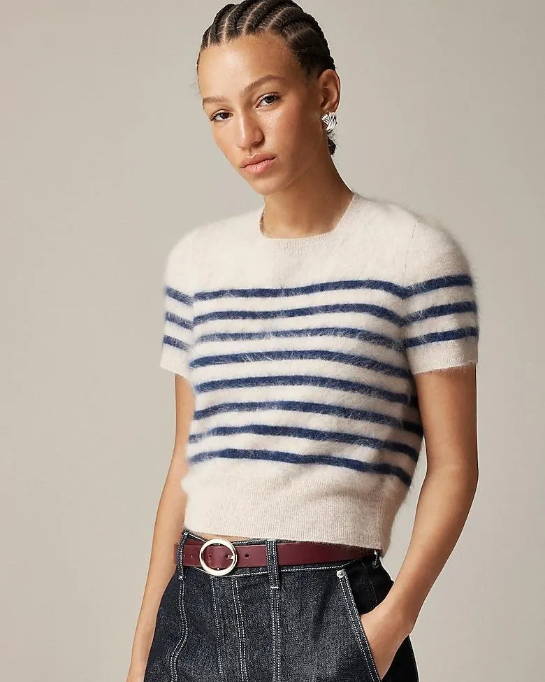 Brushed cashmere T-shirt in stripe