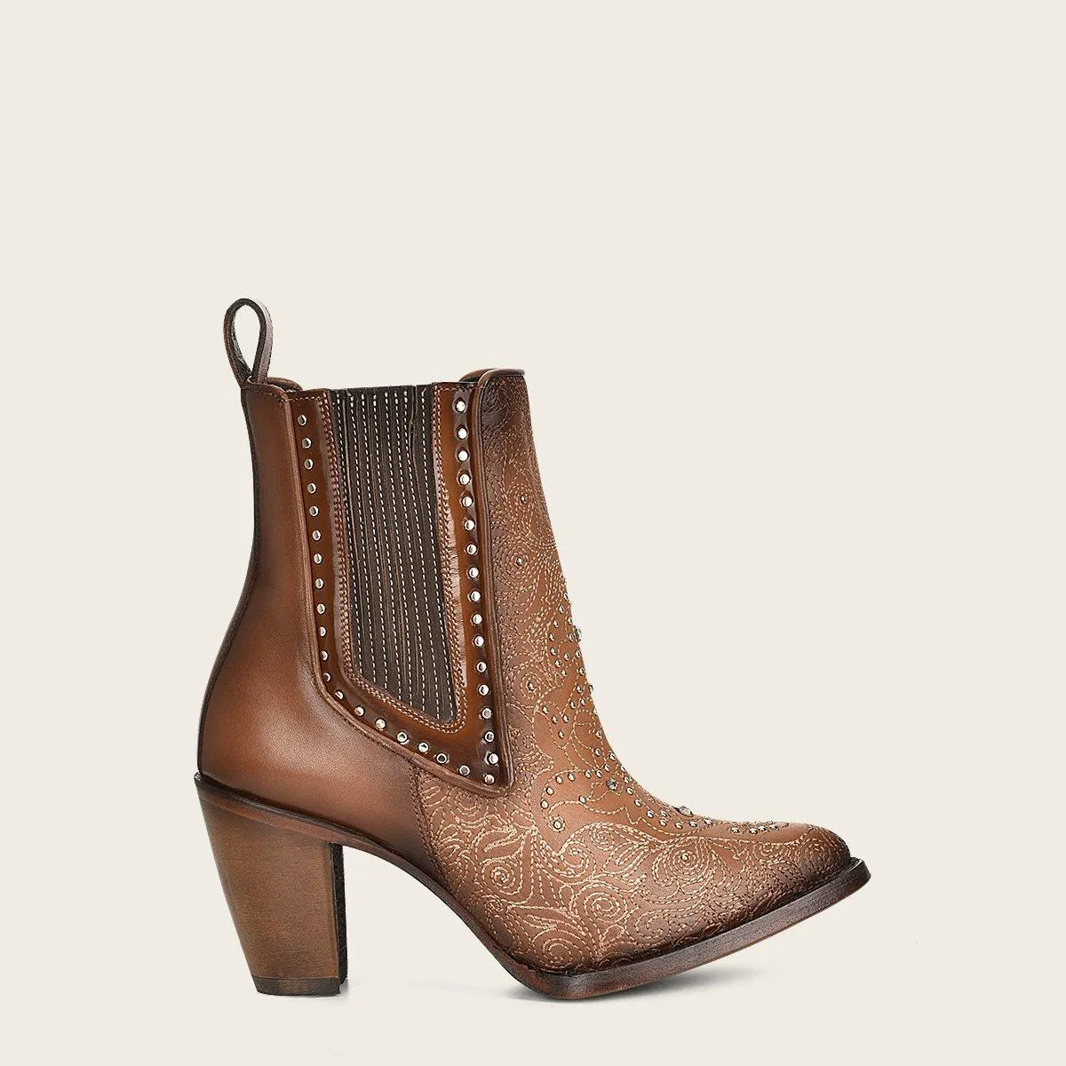 Botín en piel genuina con bordado