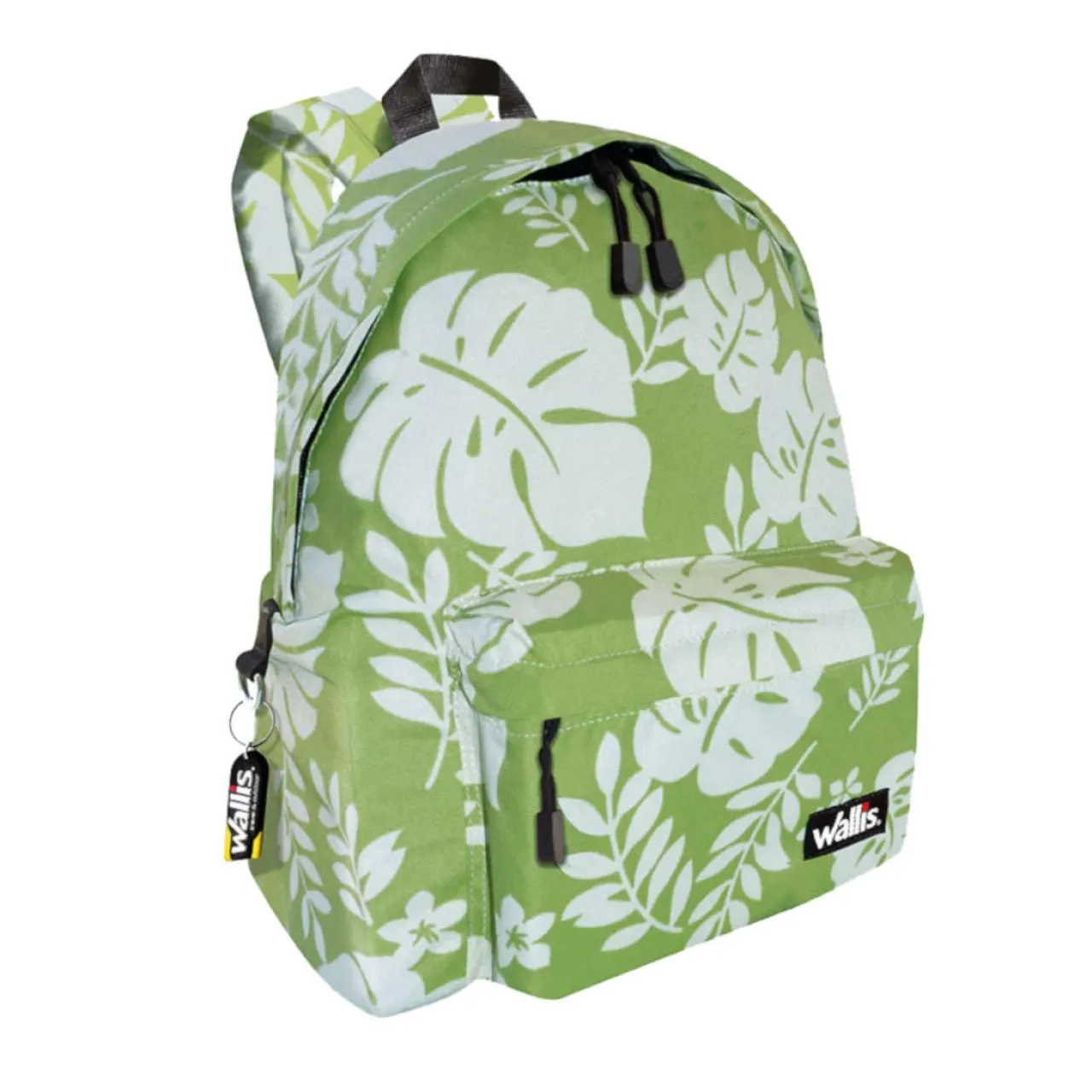 Mochila semi-impermeable con respaldo acolchonado, estampado hojas verde