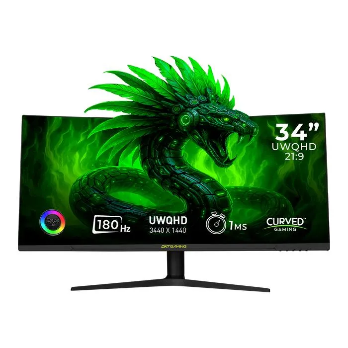 Monitor Gamer Curvo 34" DXT GAMING Immersion Ultra Wide UWQHD 1MS 180Hz VA RGB FreeSync G-Sync Negro