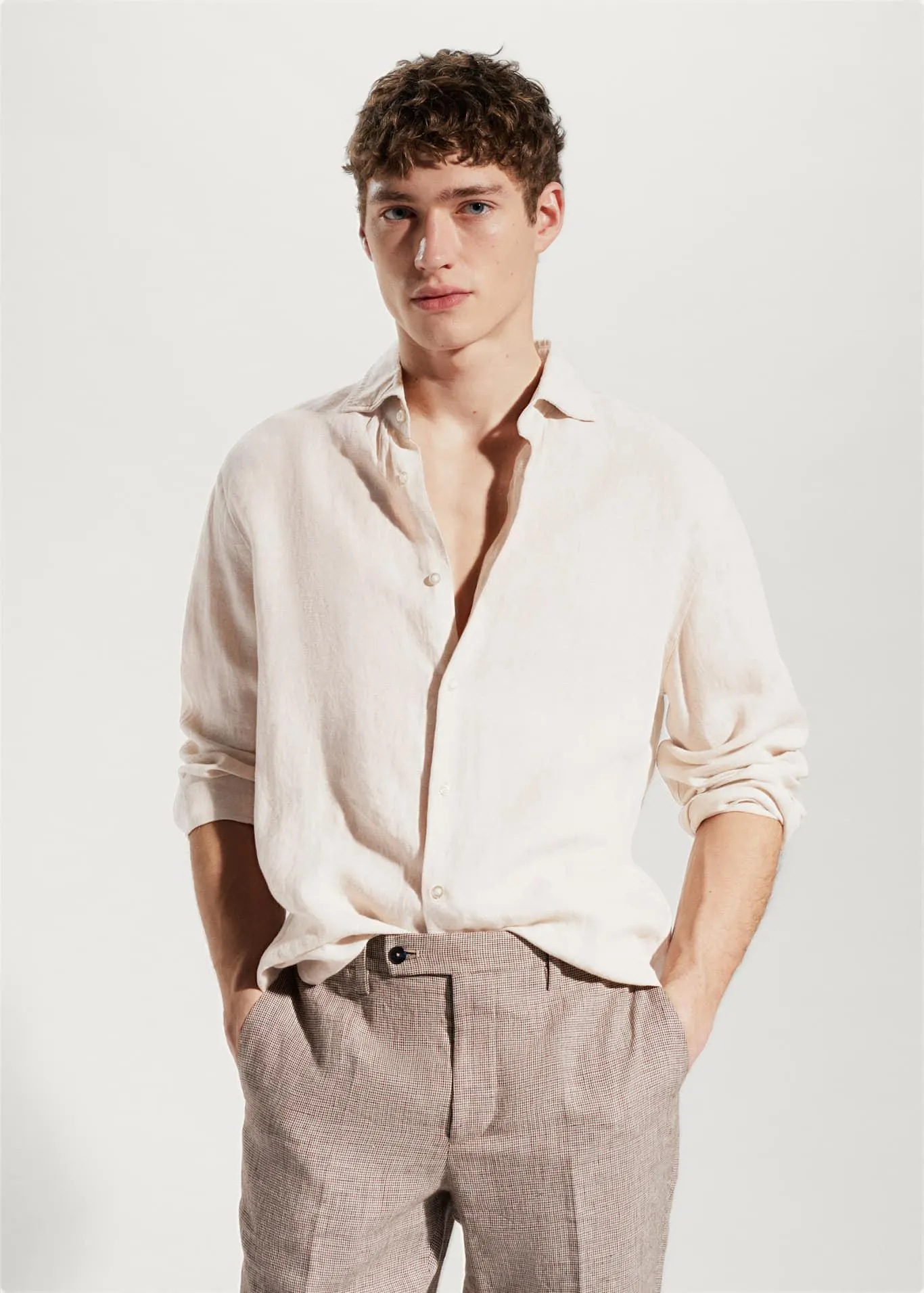 Camisa regular fit 100% lino