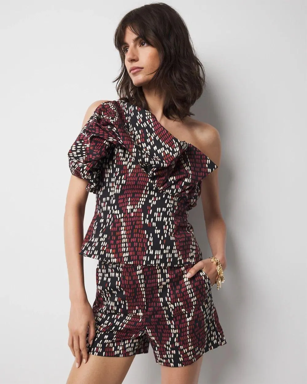 One-Shoulder Drama Sateen Bustier