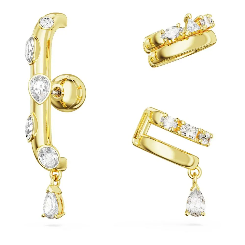 Pendiente ear cuff Dextera, Conjunto (3), Tallas mixtas, Blanco, Baño tono oro