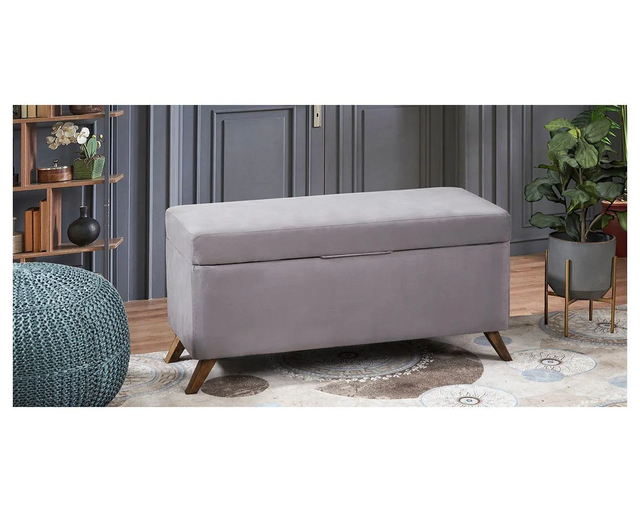 Banca Baúl Terciopelo Rod New Gris Oxford