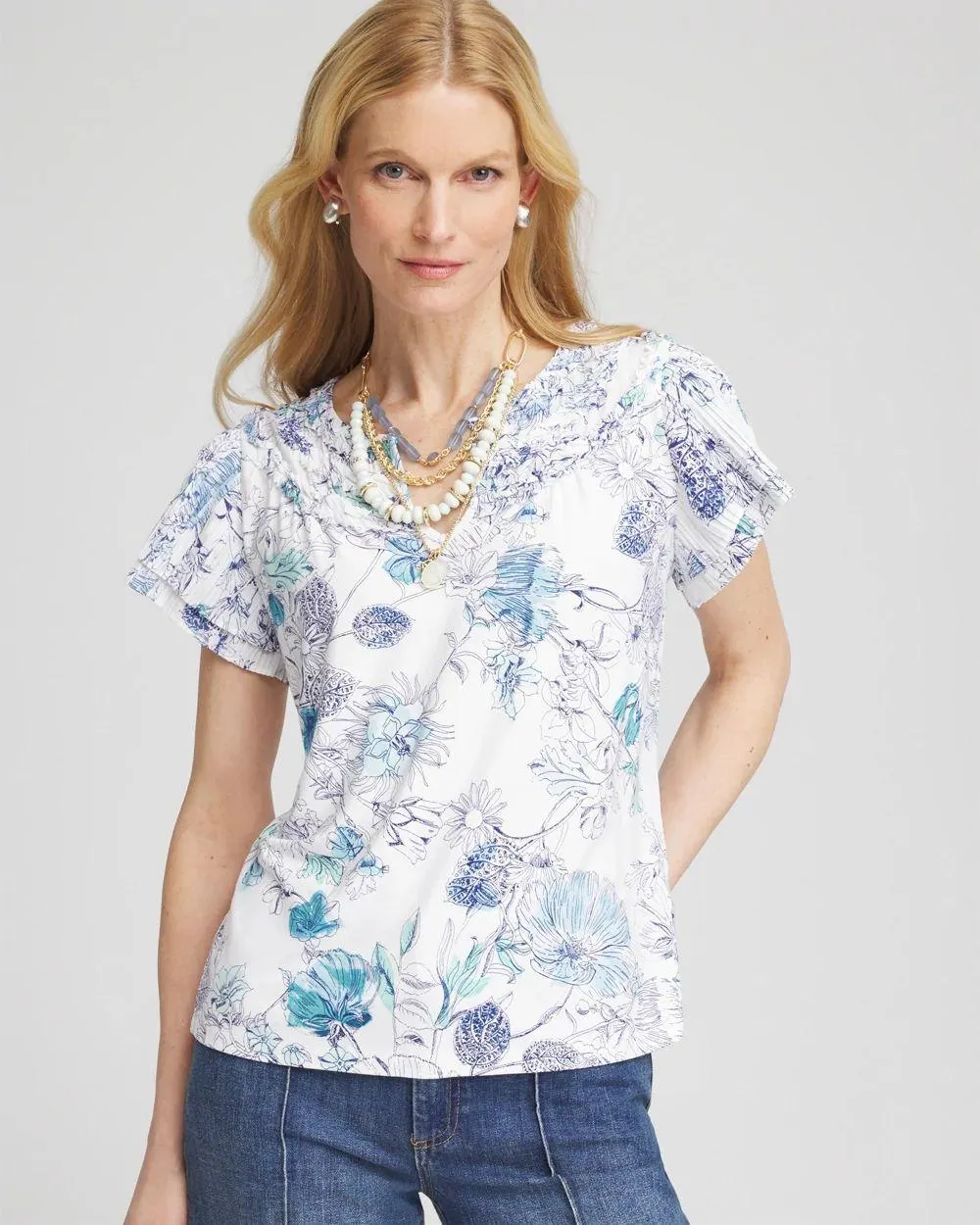 Touch of Cool ™ Floral Flutter Sleeve Tee