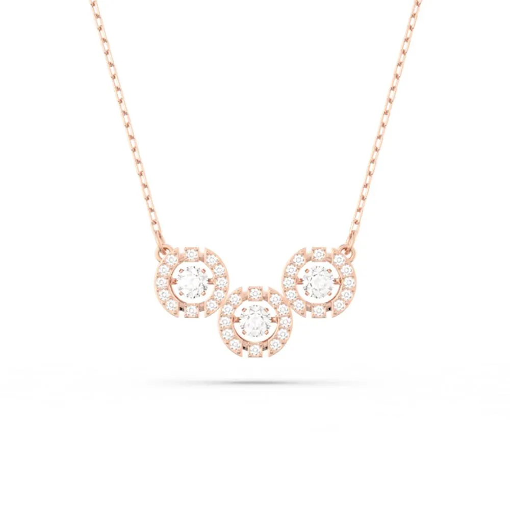Collar Swarovski Sparkling Dance Trilogy, Talla redonda, Blanco, Baño tono oro rosa