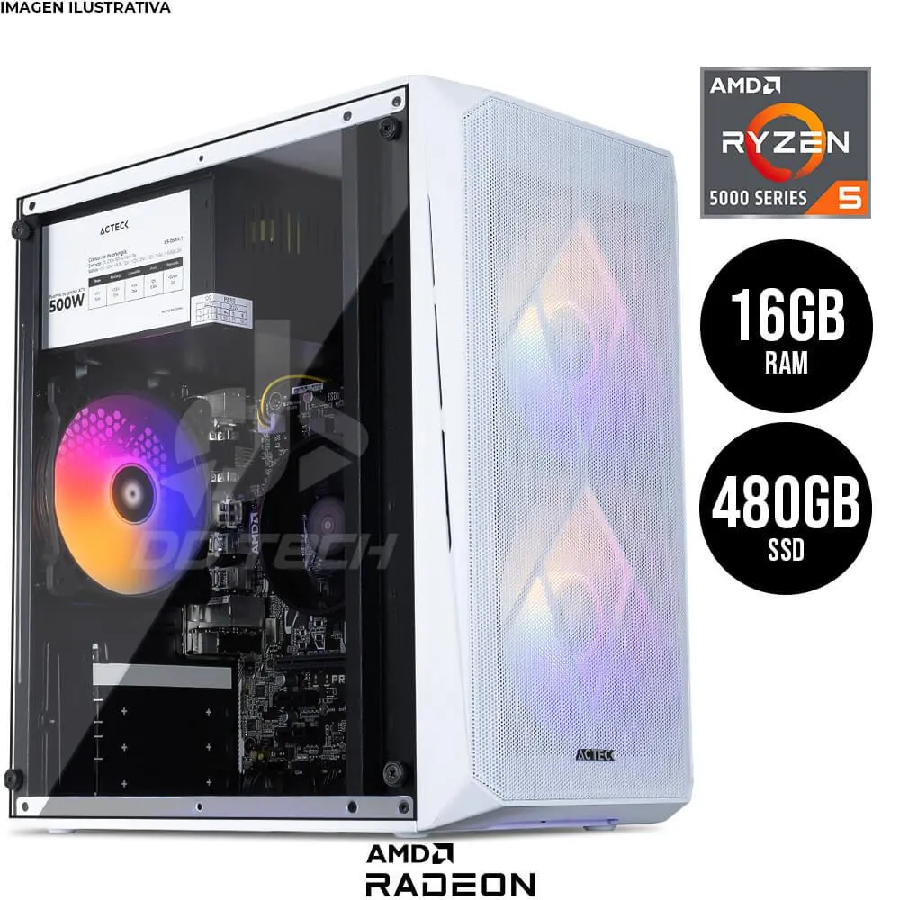 Computadora PRIDE GAMING WHITE WHALE / AMD RADEON GRAPHICS 7 NUCLEOS / AMD Ryzen 5 5600G / 16GB RAM / 480GB SSD / 500W / INCLUYE WIFI