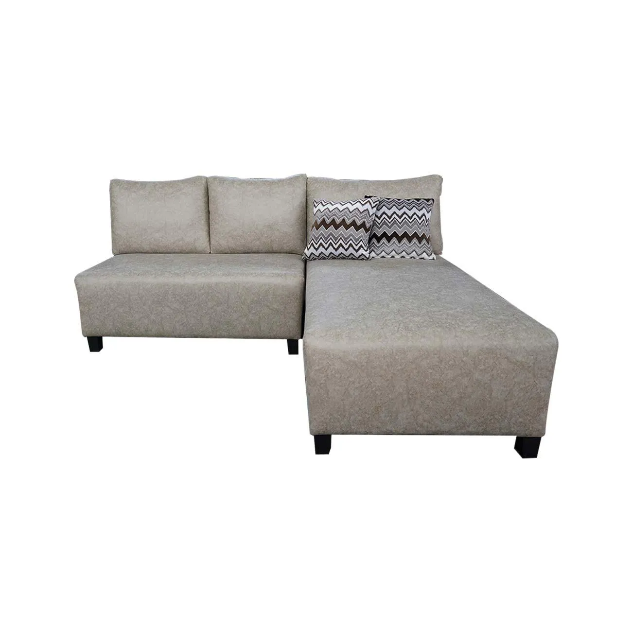 SALA MODULAR EN COLOR BEIGE TELA SUEDE LEATHER WOLF CON 2 COJINES ESTAMPADOS