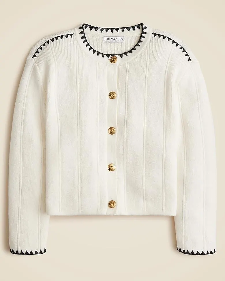 Girls' ribbed cotton cardigan with rickrack