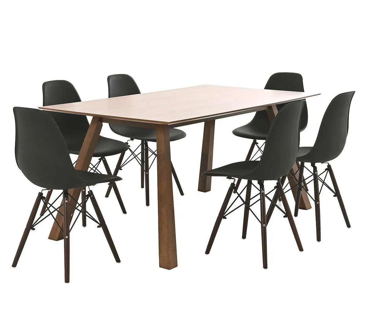 Mesa de comedor Peñón - Nogal + Sillas réplica Eames nogal - Negro