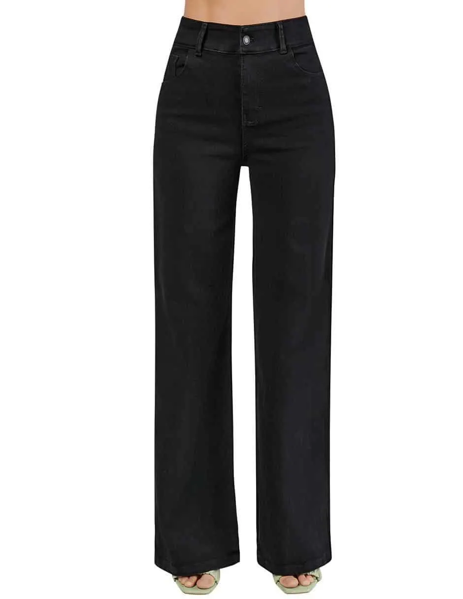 Jeans wide leg Devendi cintura alta para mujer