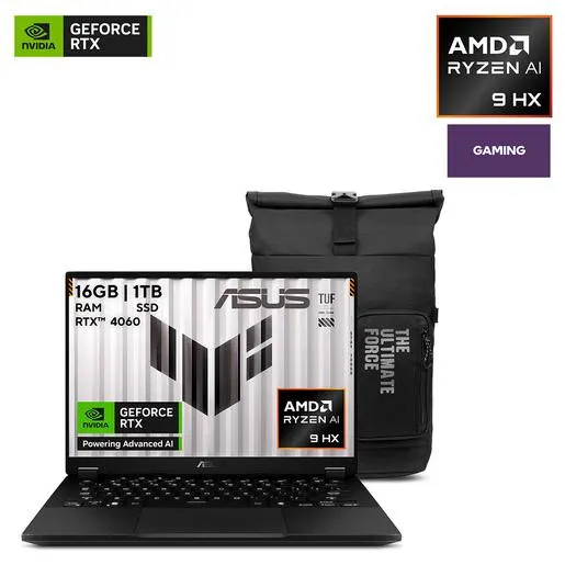 Laptop Gamer Asus TUF A14 NVIDIA GeForce RTX 4060 AMD Ryzen AI 9 HX 14 pulg. 1TB SSD 16GB RAM Incluye Mochila