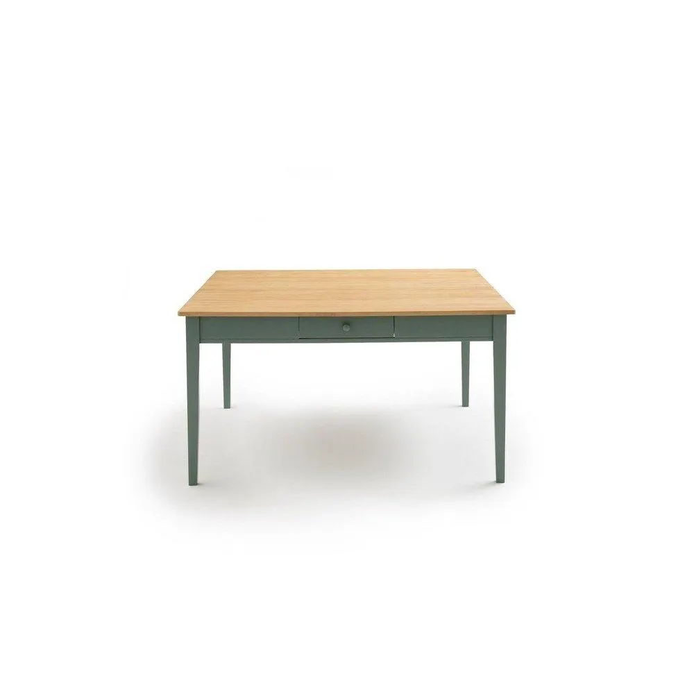 Mariano - Mesa de comedor cuadrada estilo vintage color verde y cubierta de pino tono roble