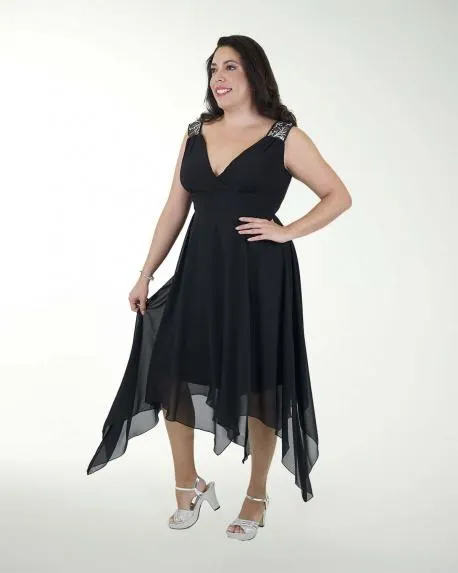 VESTIDO TE CHIFON CON PICOS EN FALDA