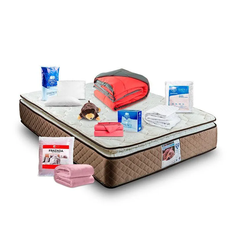 Paq Colchón Berkeley Ks+ Set De Cama Coral+ Oso