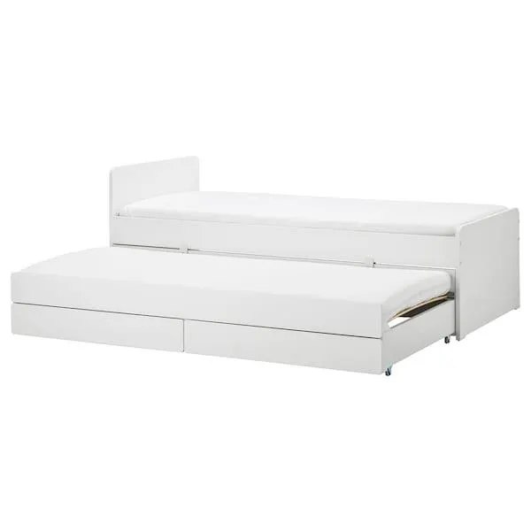 Base de cama con cama baja, blanco,