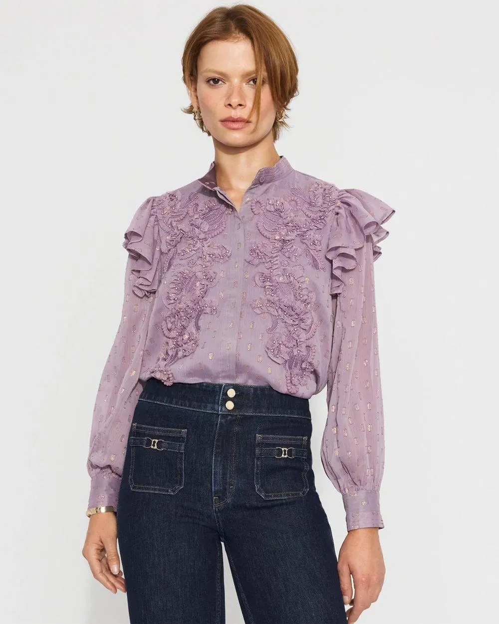 Chiffon Floral Appliqué Blouse
