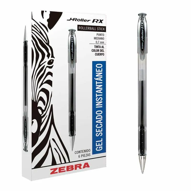 Bolígrafo de Gel Stick de 7 mm Negro Caja con 6 Piezas J-Roller Zebra