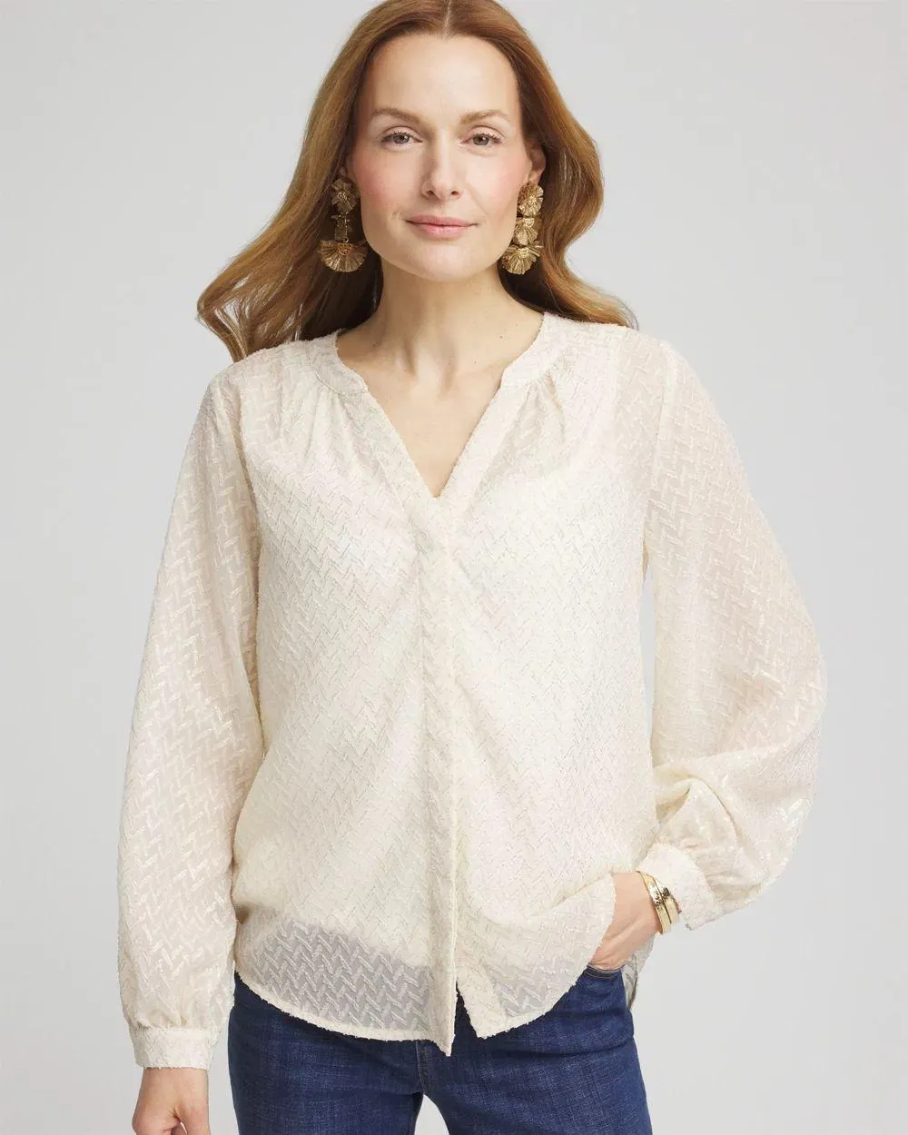Chevron Blouson Sleeve Blouse