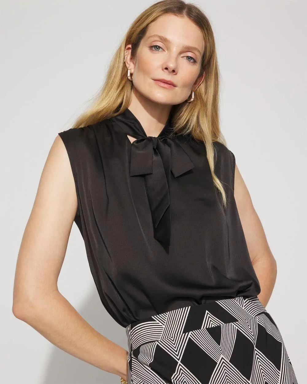 Bubble Hem Tie-Neck Shell