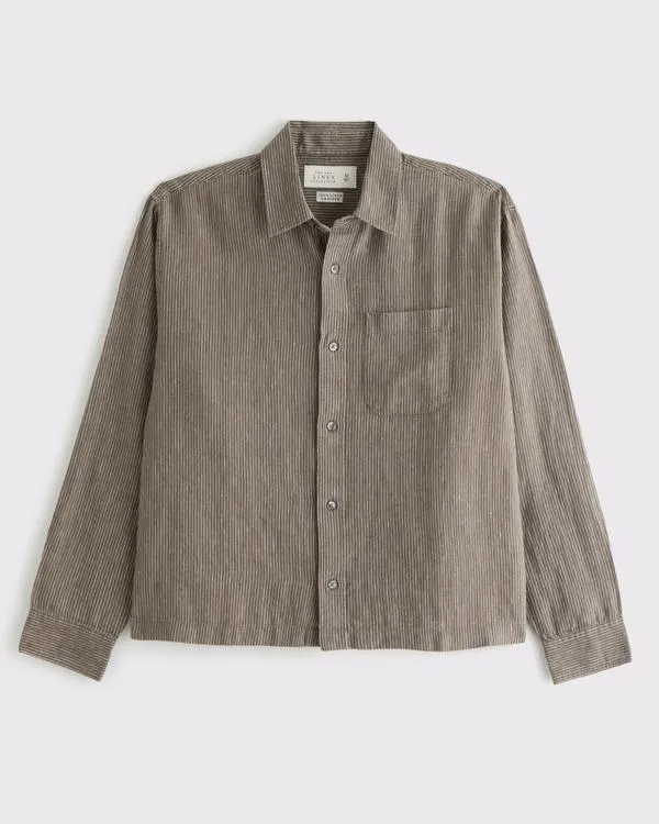 Cropped Linen Button-Up Shirt