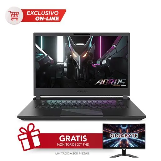 Laptop Gamer Gigabyte AORUS 15 NVIDIA RTX 4050 Intel Core i5 15.6 pulg. 512GB SSD 8GB RAM Negro