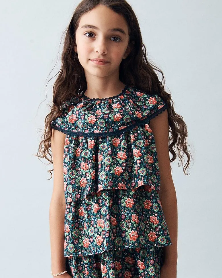 Girls' tiered dress in garland floral with Lurex® metallic threads
