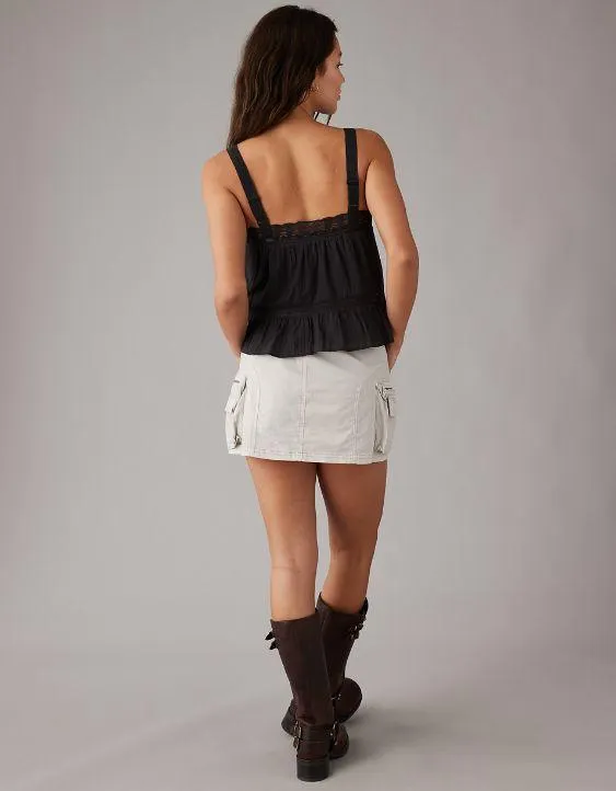 AE Top sin Mangas Plisado con Ribete de Encaje