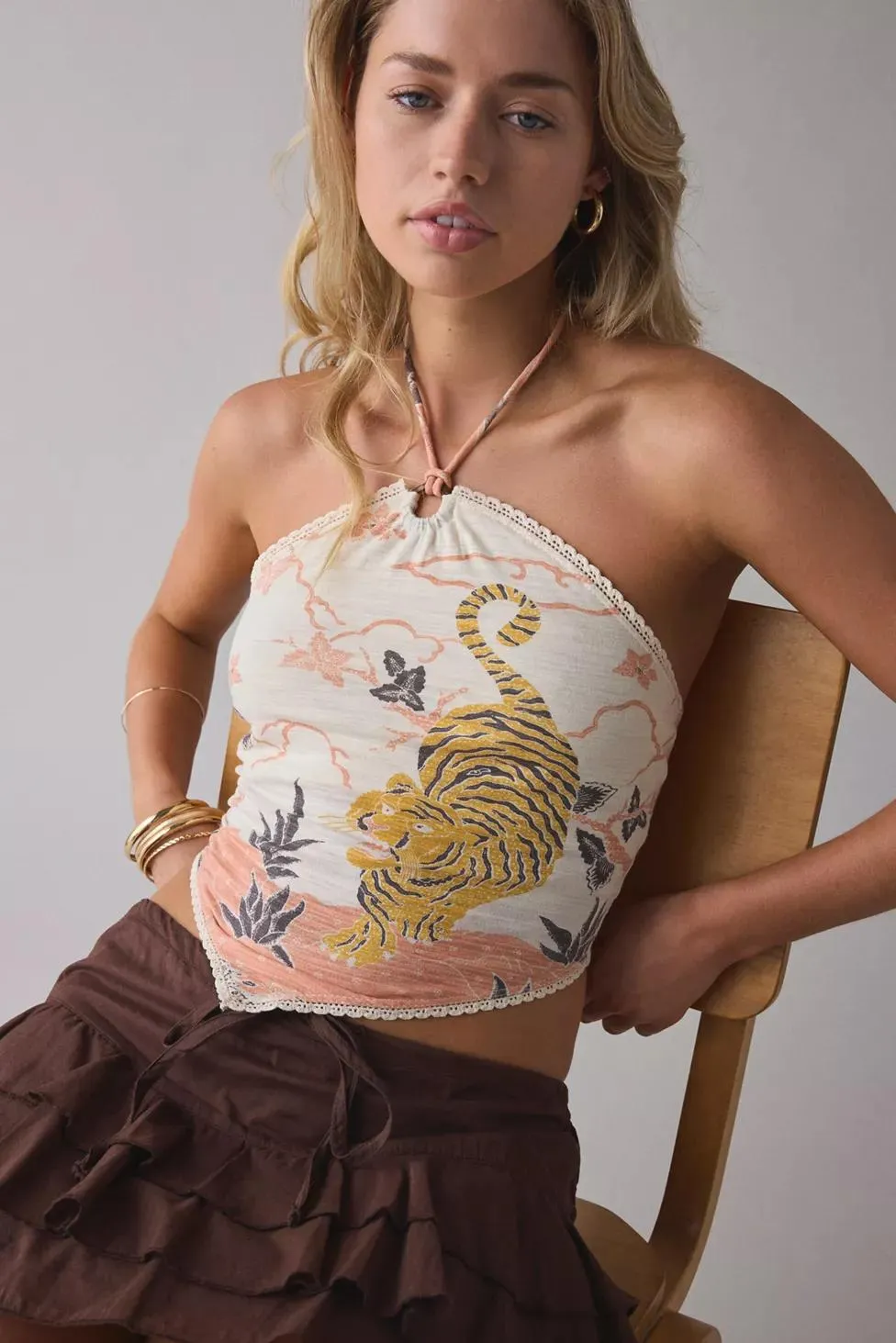 Kimchi Blue Mya Y-Neck Halter Crop Top