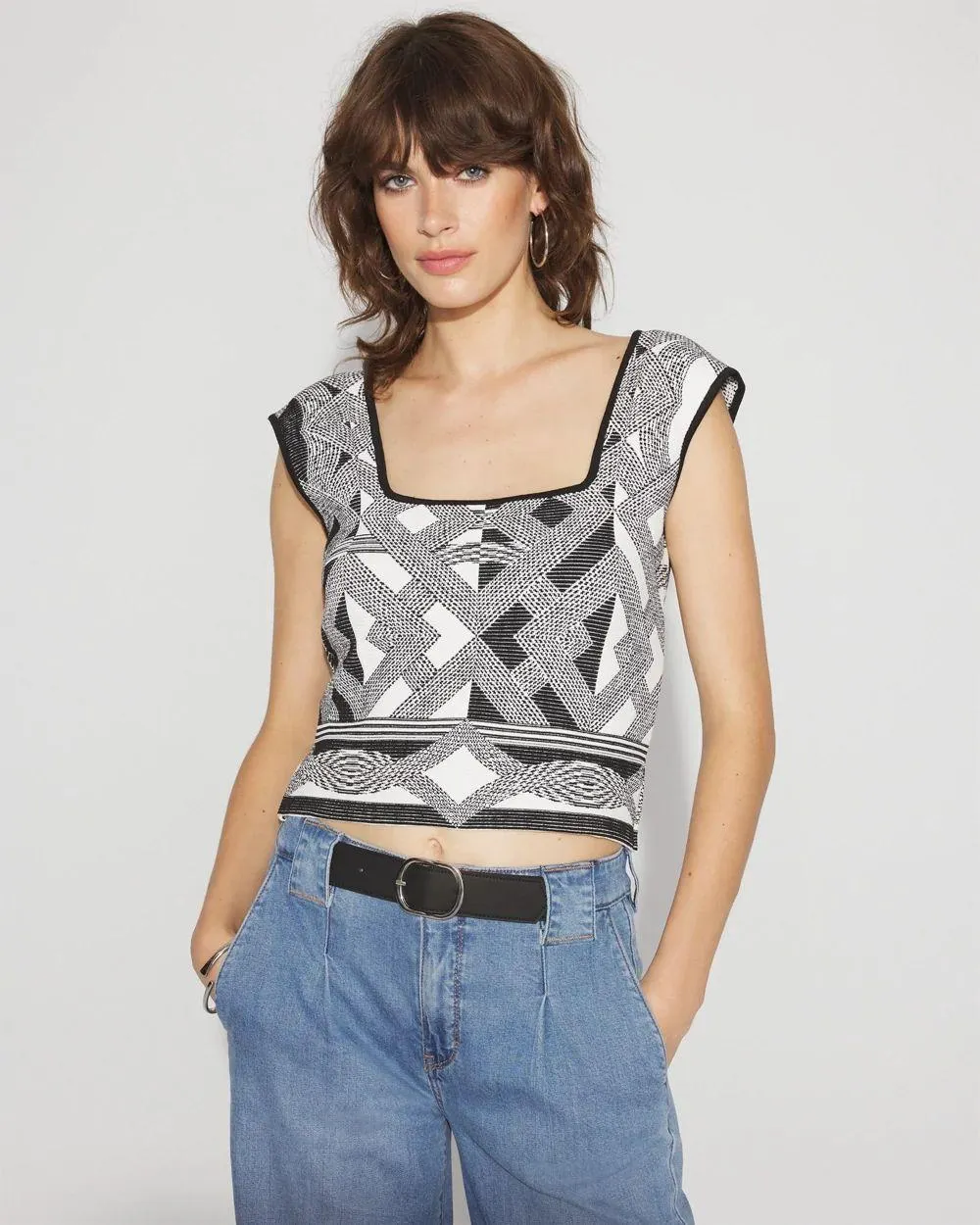 WHBM FORME ™ Sculpt Stretch Geometric Jacquard Sweater Tank