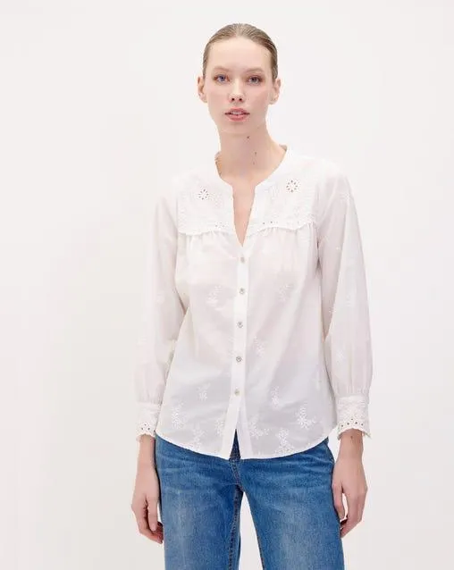 Blusa Blanca Bordada Cuello Redondo