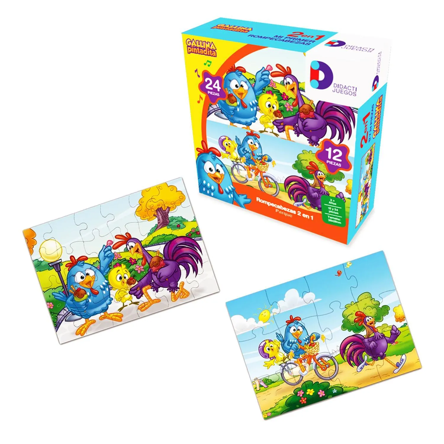 Rompecabezas 2 en 1 Gallina Pintadita Parque 12 y 24 Piezas