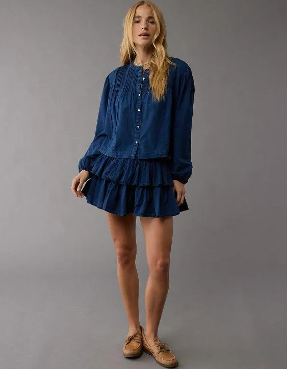 AE Pintucked Long-Sleeve Blouse