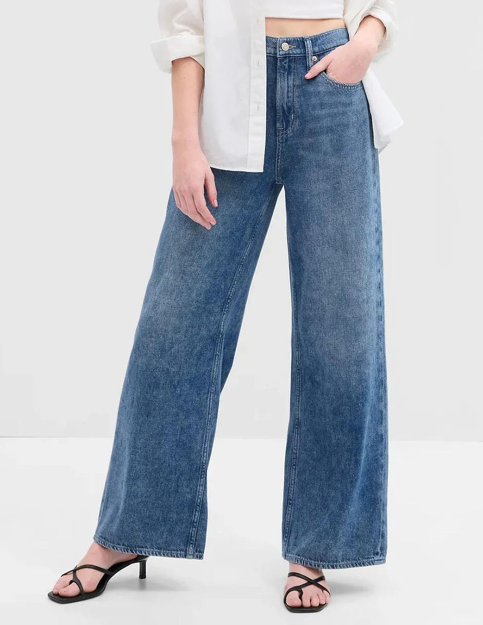 Jeans wide leg corte cintura alta para mujer