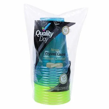 Vasos Desechables #16 Quality Day Neón 15 piezas