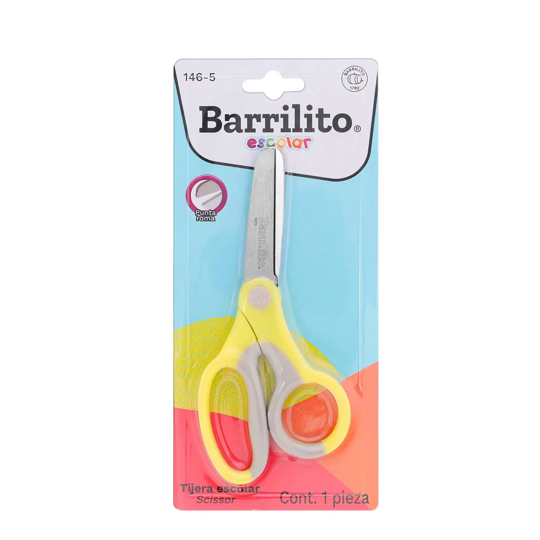 Tijera Escolar Barrilito 146-5 Punta Roma 5" Mango Plástico