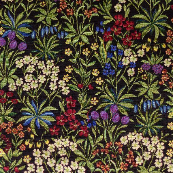 Gobelino Algodon- negro flores tulipanes