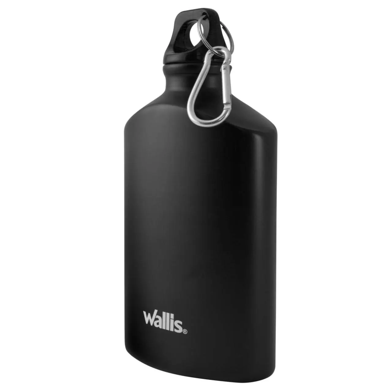 Botella de aluminio, plana con gancho y tapa rosca, 500 ml, negro