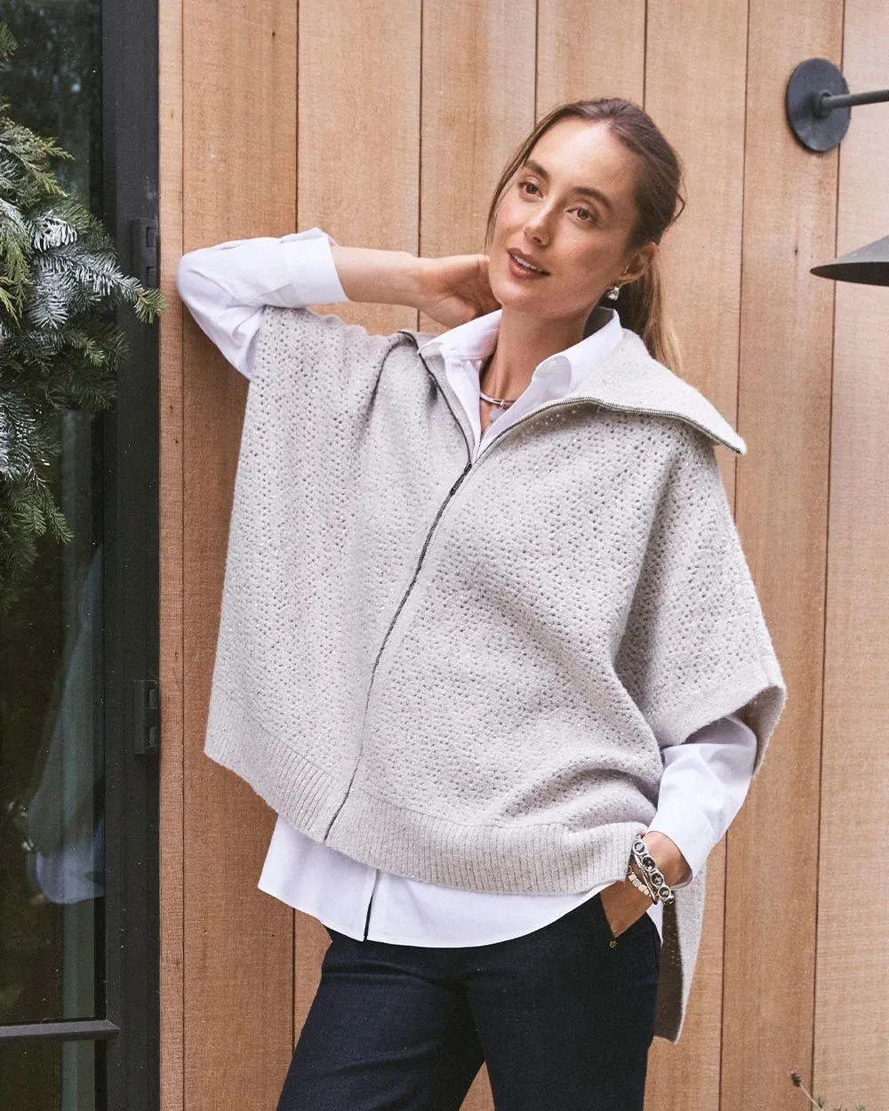 Zip-Front Collared Ruana