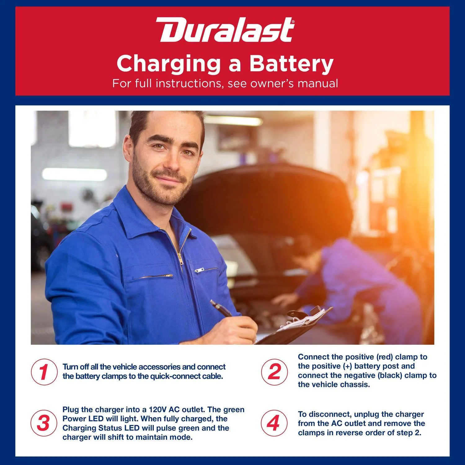 Cargador y Mantenedor de Bateria Duralast de 2 Amps y 6 a 12 Volts DL-2D