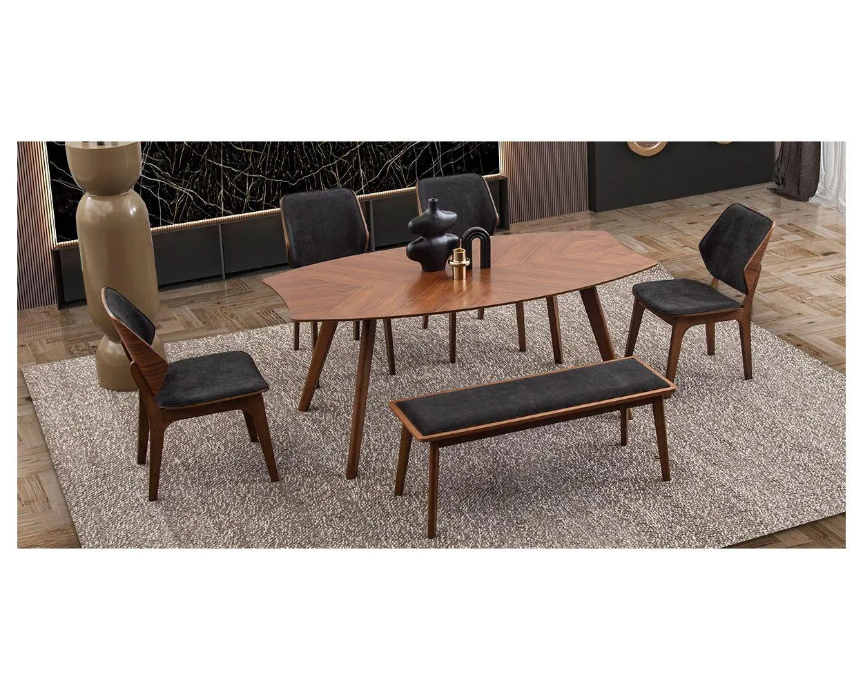 Comedor Rectangular Cerna Gris 6 Piezas