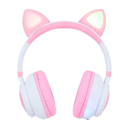 Audifonos Vorago Hpb-300-K Rgb Diadema Diseño Especial Neko Manos Libres Inalambricos Bluetooth Rosa