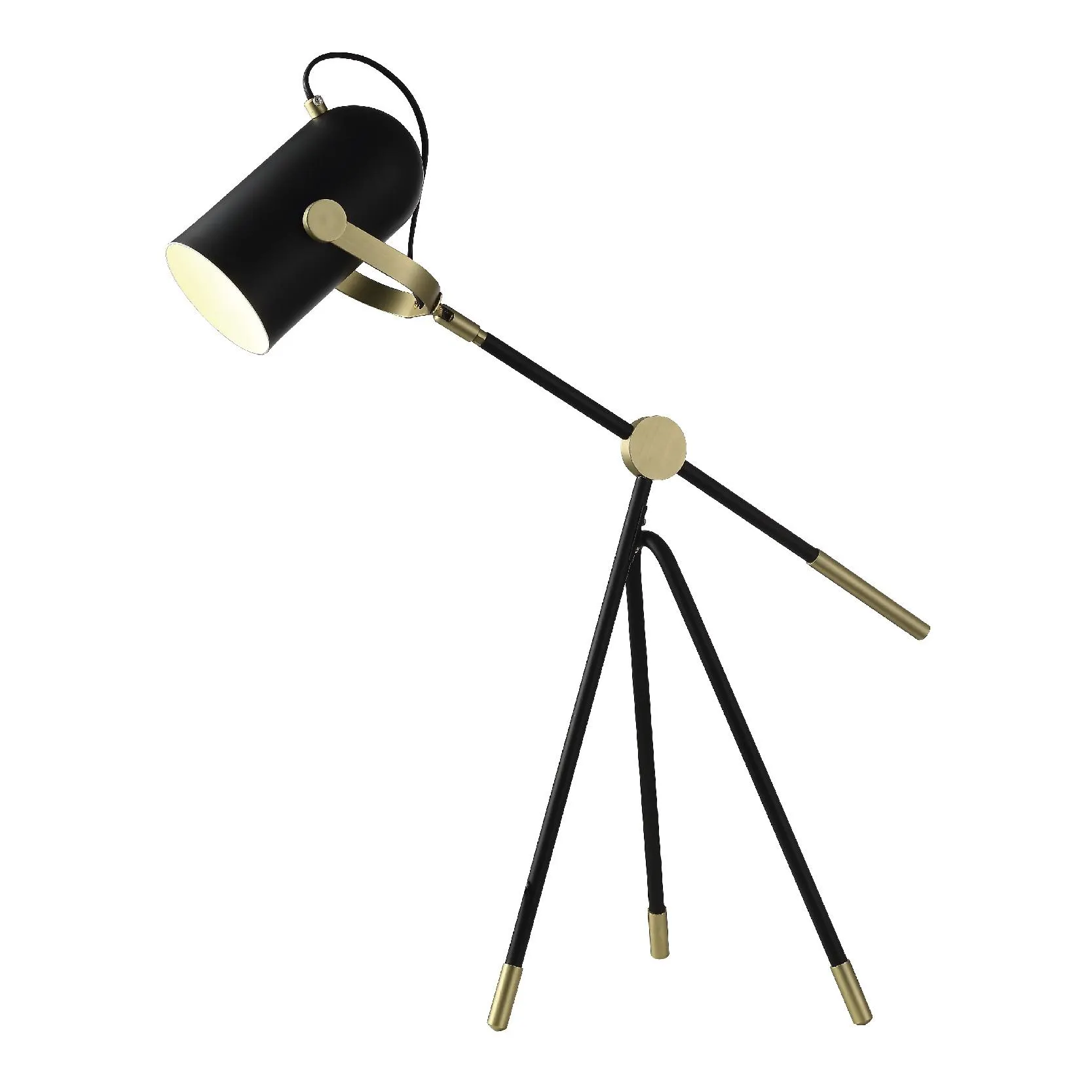 Lámpara de mesa color negro y dorado tripie 60W, base E26, 90-130V PIXEL