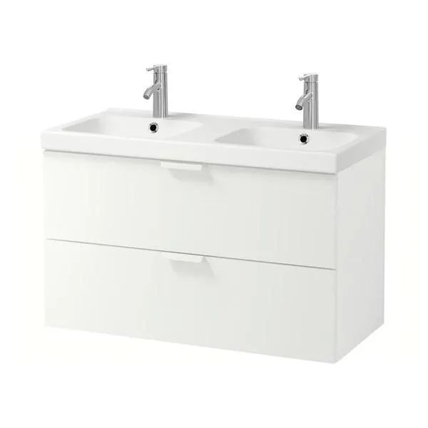 Mueble de lavabo con 2 cajones, blanco/Dalskär grifo,