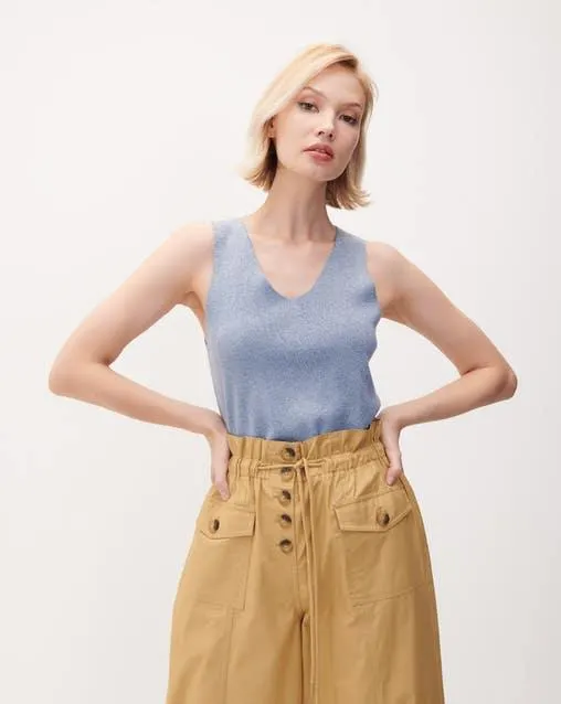 Blusa Azul Tejido De Punto Con Lúrex