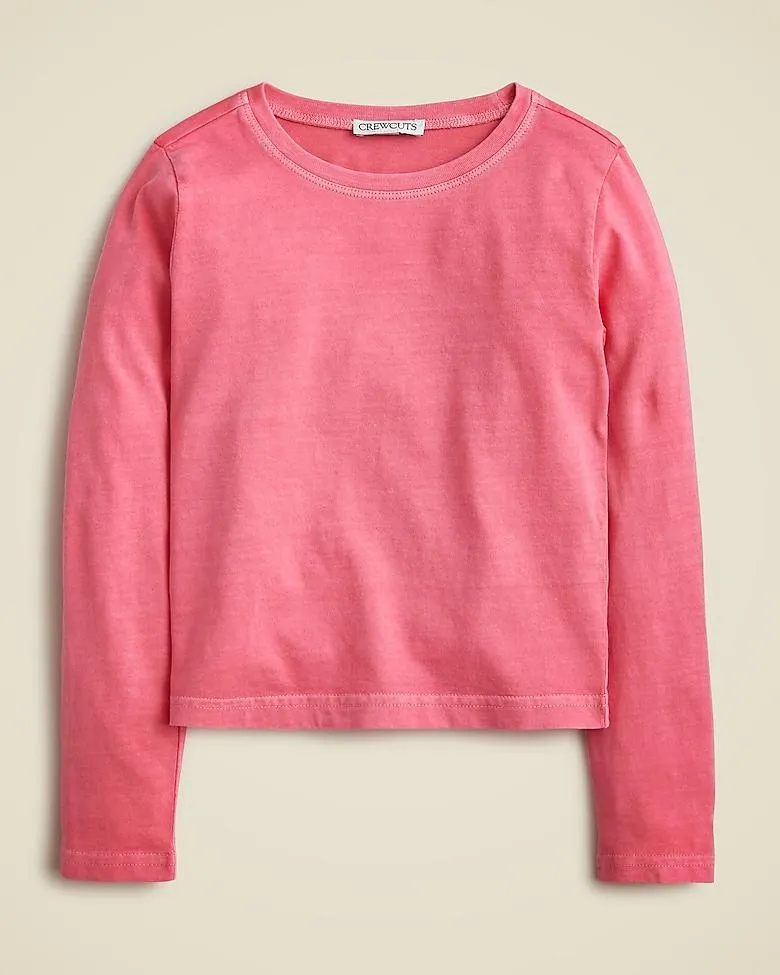 Girls' long-sleeve garment-dyed T-shirt in broken-in-jersey