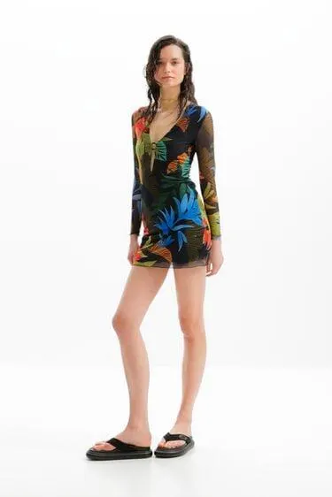 Vestido mini tul tropical