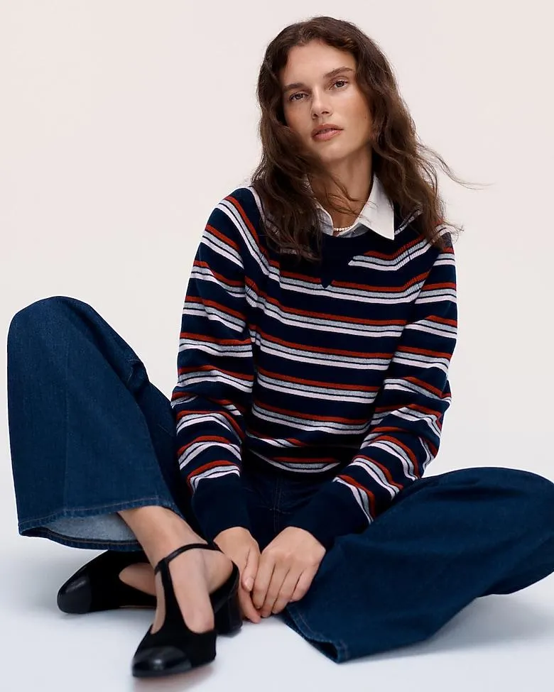 Cashmere crewneck sweatshirt in stripe