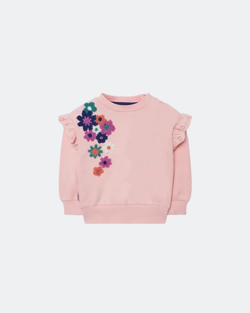 Sudadera con olanes y flores bordadas