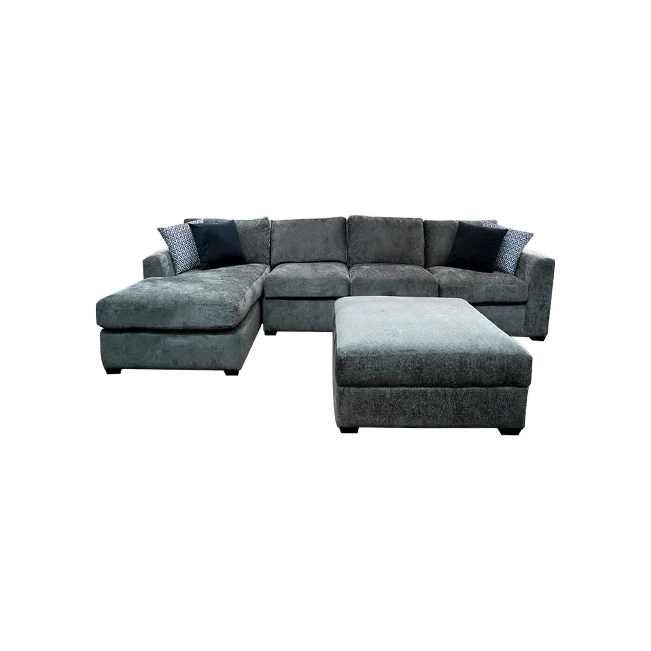 SALA ESQUINERA HAMILTON 21CHT TELA FORLY BLACK CORDINADO ZIGZAG GRIS,TERCIOPELO NEGRO CON OTTOMAN